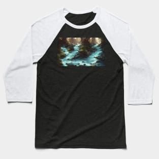 Vintage Mountain River Landscape Baseball T-Shirt